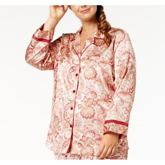 Thalia Sodi Intimates Satin Gold Burgundy Paisley Pajama Set Women Plus Size XXL - Picture 2 of 8